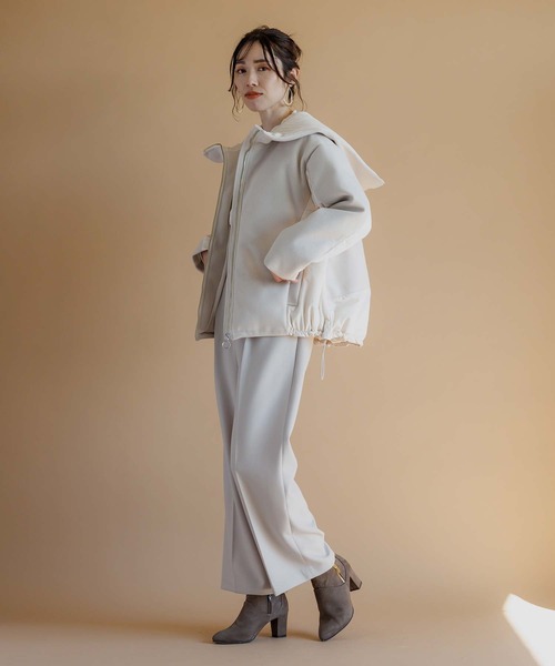 RAW FUDGE（ローファッジ）の「起毛ニット×タフタ２WAYフードダウン（ダウンジャケット/コート・レディース・ブラック/オフホワイト・M）」の12枚目の写真