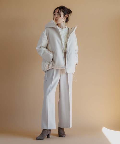 RAW FUDGE（ローファッジ）の「起毛ニット×タフタ２WAYフードダウン（ダウンジャケット/コート・レディース・ブラック/オフホワイト・M）」の13枚目の写真