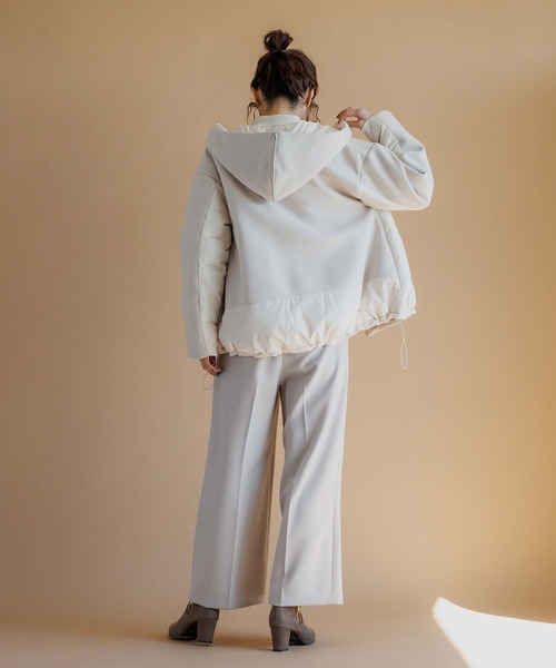 RAW FUDGE（ローファッジ）の「起毛ニット×タフタ２WAYフードダウン（ダウンジャケット/コート・レディース・ブラック/オフホワイト・M）」の14枚目の写真