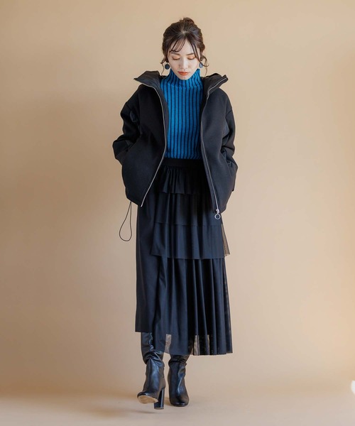 RAW FUDGE（ローファッジ）の「起毛ニット×タフタ２WAYフードダウン（ダウンジャケット/コート・レディース・ブラック/オフホワイト・M）」の16枚目の写真