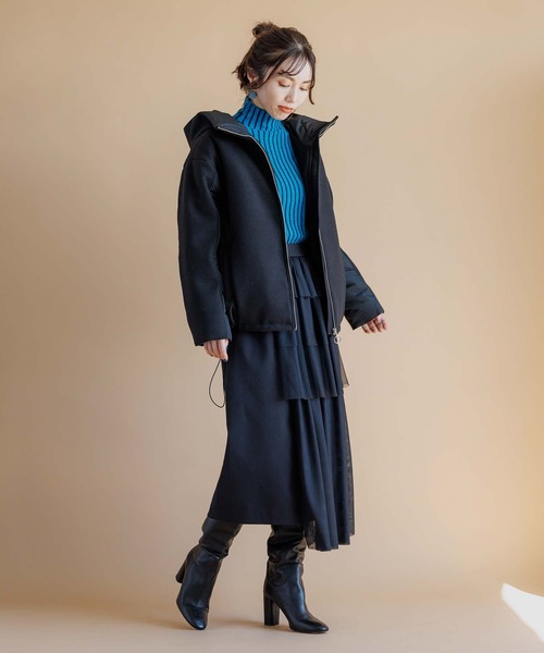 RAW FUDGE（ローファッジ）の「起毛ニット×タフタ２WAYフードダウン（ダウンジャケット/コート・レディース・ブラック/オフホワイト・M）」の17枚目の写真