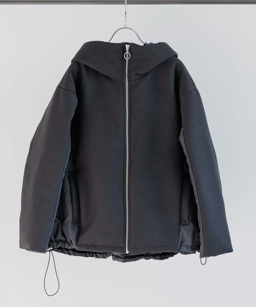 RAW FUDGE（ローファッジ）の「起毛ニット×タフタ２WAYフードダウン（ダウンジャケット/コート・レディース・ブラック/オフホワイト・M）」の6枚目の写真