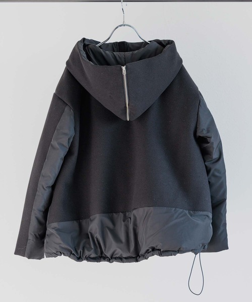 RAW FUDGE（ローファッジ）の「起毛ニット×タフタ２WAYフードダウン（ダウンジャケット/コート・レディース・ブラック/オフホワイト・M）」の10枚目の写真