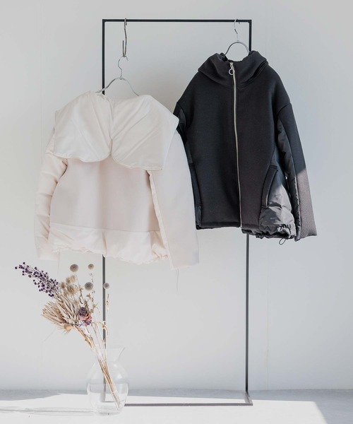 RAW FUDGE（ローファッジ）の「起毛ニット×タフタ２WAYフードダウン（ダウンジャケット/コート・レディース・ブラック/オフホワイト・M）」の11枚目の写真