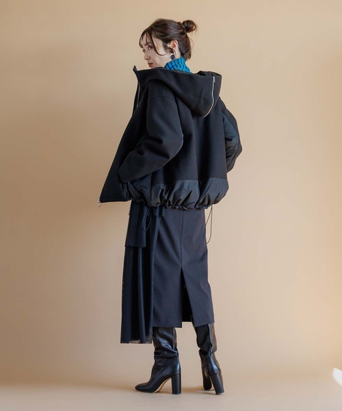 RAW FUDGE（ローファッジ）の「起毛ニット×タフタ２WAYフードダウン（ダウンジャケット/コート・レディース・ブラック/オフホワイト・M）」の20枚目の写真