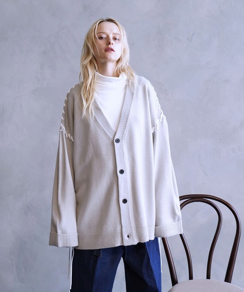 【MASAKI × JUNRed】ステッチレースアップルーズカーディガン JUNRED（ジュンレッド）の「【MASAKI × JUNRed】ステッチレース