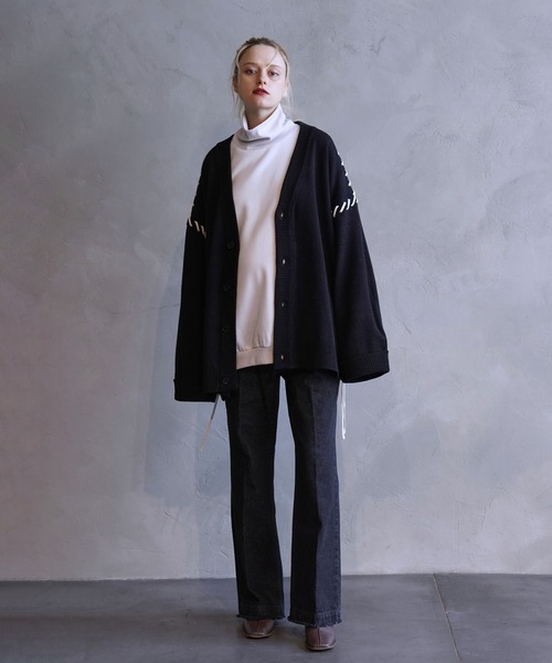 JUNRED（ジュンレッド）の「【MASAKI × JUNRed】ステッチレースアップルーズカーディガン（カーディガン/ボレロ・メンズ・チャコールグレー/ブラック/グレイッシュベージュ・S/M/L）」の20枚目の写真