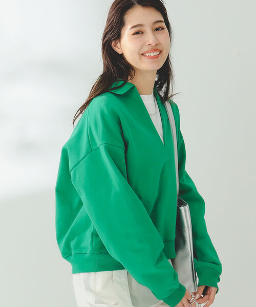 B:MING by BEAMS(ビーミングバイビームス)の「B:MING by BEAMS / スキッパー 裏毛スウェット(スウェット・レディース・パープル系その他4/ブラック/グリーン・ONE SIZE)」の2枚目の写真