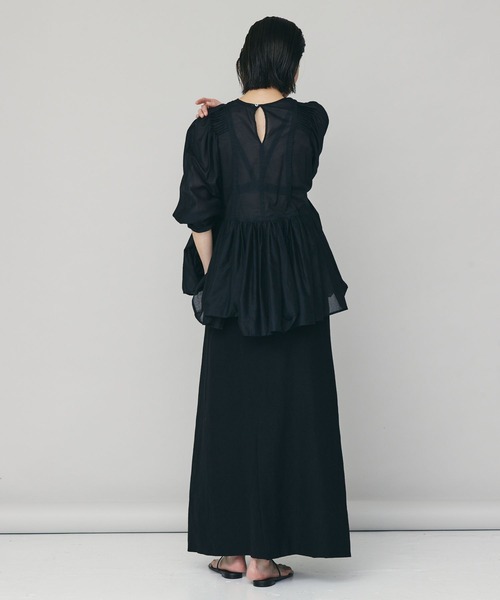 curensology ＜C.S.G＞コットンフルギャザーブラウス ブラック Curensology（カレンソロジー）の「Curensology(カレンソロジー