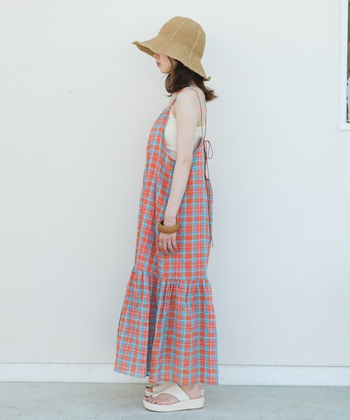 Kastane(カスタネ)の「【サイズ展開あり/WEB限定カラー】ティアードチェックキャミワンピース(ワンピース・レディース・ネイビー/オレンジ/イエロー・1/0)」の16枚目の写真