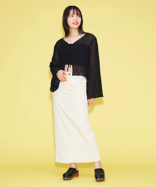 FOREVER 21(フォーエバー トゥエンティーワン)の「2WAYシアーカーディガン(カーディガン/ボレロ・レディース・オレンジ/ホワイト/ブラック・MEDIUM/SMALL)」の5枚目の写真