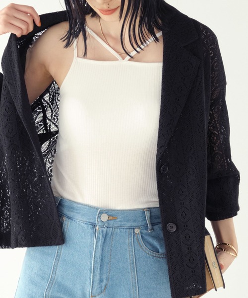 Chaco closet(チャコ クローゼット)の「リブカップ付きダブルストラップキャミソール(キャミソール・レディース・ブラック/オフホワイト/ブラウン/グリーン/イエロー・FREE)」の3枚目の写真