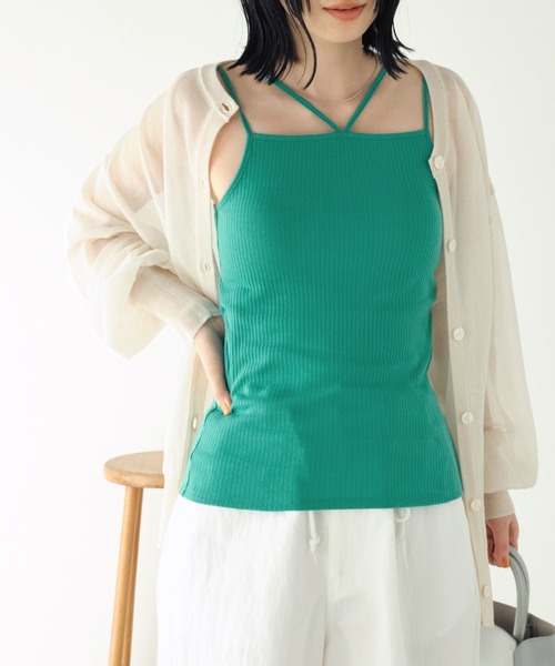 Chaco closet(チャコ クローゼット)の「リブカップ付きダブルストラップキャミソール(キャミソール・レディース・ブラック/オフホワイト/ブラウン/グリーン/イエロー・FREE)」の1枚目の写真