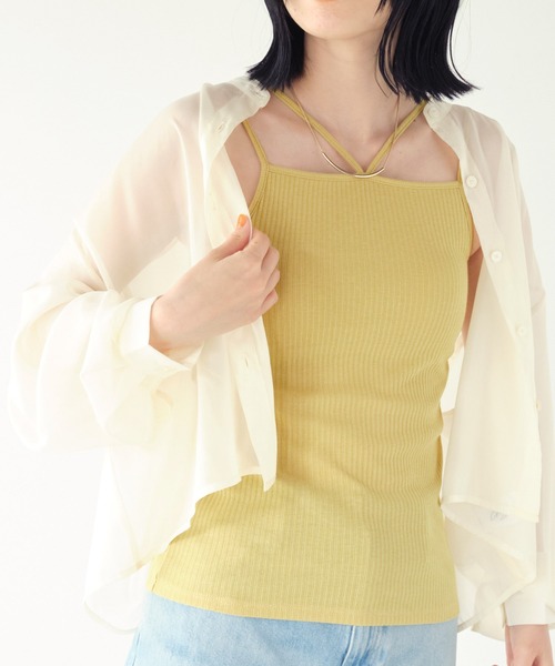 Chaco closet(チャコ クローゼット)の「リブカップ付きダブルストラップキャミソール(キャミソール・レディース・ブラック/オフホワイト/ブラウン/グリーン/イエロー・FREE)」の14枚目の写真