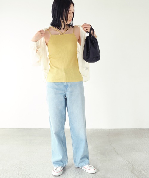 Chaco closet(チャコ クローゼット)の「リブカップ付きダブルストラップキャミソール(キャミソール・レディース・ブラック/オフホワイト/ブラウン/グリーン/イエロー・FREE)」の9枚目の写真