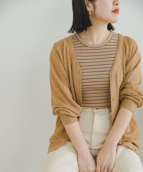 ITEMS URBANRESEARCH（アイテムズ アーバンリサーチ）の「シアーカットカーディガン（カーディガン/ボレロ・レディース・キャメル/オフホワイト/ブラック・FREE）」の5枚目の写真