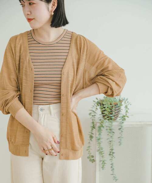 ITEMS URBANRESEARCH（アイテムズ アーバンリサーチ）の「シアーカットカーディガン（カーディガン/ボレロ・レディース・キャメル/オフホワイト/ブラック・FREE）」の6枚目の写真