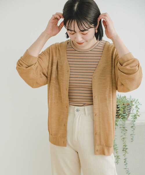 ITEMS URBANRESEARCH（アイテムズ アーバンリサーチ）の「シアーカットカーディガン（カーディガン/ボレロ・レディース・キャメル/オフホワイト/ブラック・FREE）」の8枚目の写真