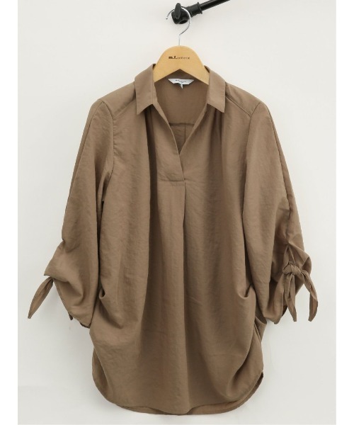 m.f.editorial（エムエフエディトリアル）の「m.f.エディトリアル レディース 袖リボン脇タック スキッパー シャツチュニック（シャツ/ブラウス・レディース・ブラウン/オレンジ・LARGE/MEDIUM）」の12枚目の写真