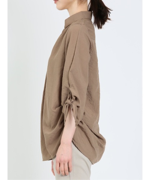 m.f.editorial（エムエフエディトリアル）の「m.f.エディトリアル レディース 袖リボン脇タック スキッパー シャツチュニック（シャツ/ブラウス・レディース・ブラウン/オレンジ・LARGE/MEDIUM）」の14枚目の写真