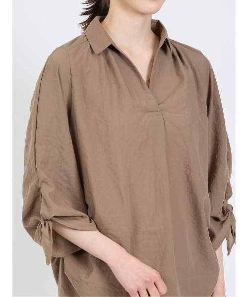 m.f.editorial（エムエフエディトリアル）の「m.f.エディトリアル レディース 袖リボン脇タック スキッパー シャツチュニック（シャツ/ブラウス・レディース・ブラウン/オレンジ・LARGE/MEDIUM）」の16枚目の写真