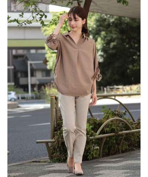 m.f.editorial（エムエフエディトリアル）の「m.f.エディトリアル レディース 袖リボン脇タック スキッパー シャツチュニック（シャツ/ブラウス・レディース・ブラウン/オレンジ・LARGE/MEDIUM）」の20枚目の写真