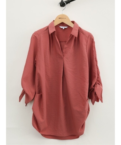 m.f.editorial（エムエフエディトリアル）の「m.f.エディトリアル レディース 袖リボン脇タック スキッパー シャツチュニック（シャツ/ブラウス・レディース・ブラウン/オレンジ・LARGE/MEDIUM）」の3枚目の写真