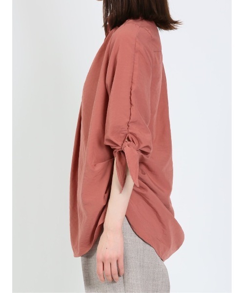 m.f.editorial（エムエフエディトリアル）の「m.f.エディトリアル レディース 袖リボン脇タック スキッパー シャツチュニック（シャツ/ブラウス・レディース・ブラウン/オレンジ・LARGE/MEDIUM）」の5枚目の写真