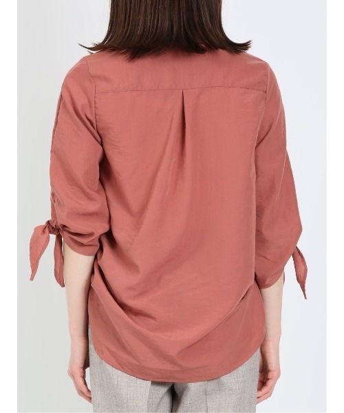 m.f.editorial（エムエフエディトリアル）の「m.f.エディトリアル レディース 袖リボン脇タック スキッパー シャツチュニック（シャツ/ブラウス・レディース・ブラウン/オレンジ・LARGE/MEDIUM）」の6枚目の写真