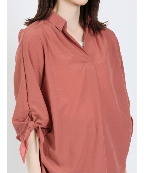 m.f.editorial（エムエフエディトリアル）の「m.f.エディトリアル レディース 袖リボン脇タック スキッパー シャツチュニック（シャツ/ブラウス・レディース・ブラウン/オレンジ・LARGE/MEDIUM）」の7枚目の写真