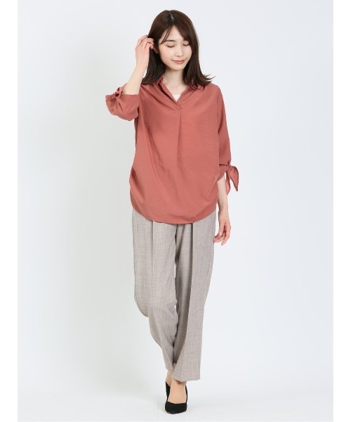 m.f.editorial（エムエフエディトリアル）の「m.f.エディトリアル レディース 袖リボン脇タック スキッパー シャツチュニック（シャツ/ブラウス・レディース・ブラウン/オレンジ・LARGE/MEDIUM）」の11枚目の写真