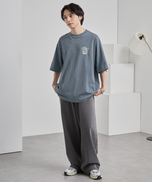 L MOONSHOT ストライプモックネックTシャツ　L L MOONSHOT ストライプモックネックTシャツ