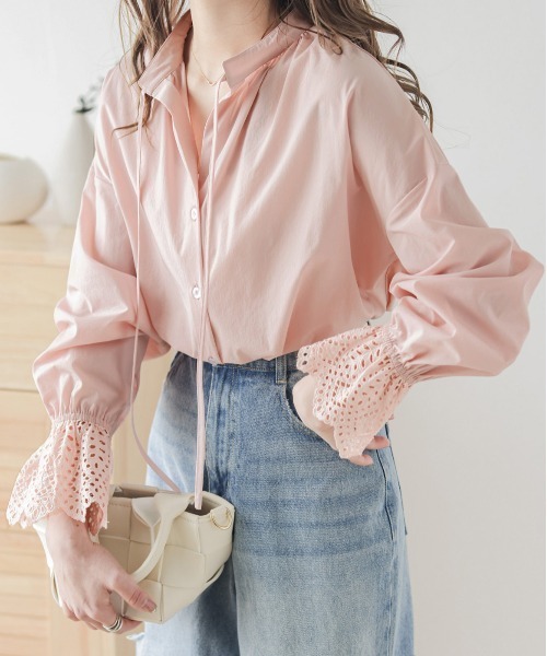 SUGAR BISKET（シュガービスケット）の「レース袖ブラウス（シャツ/ブラウス・レディース・ホワイト/ブラック/ピンク/グリーン・フリー）」の2枚目の写真