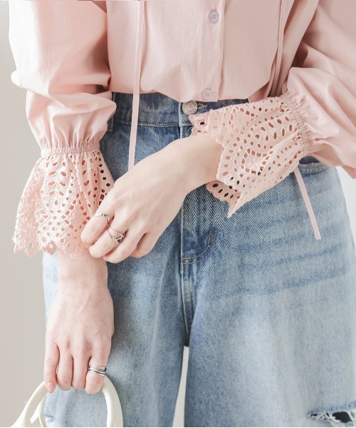 SUGAR BISKET（シュガービスケット）の「レース袖ブラウス（シャツ/ブラウス・レディース・ホワイト/ブラック/ピンク/グリーン・フリー）」の16枚目の写真