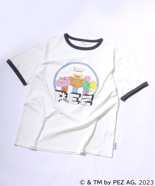 Salong hameu(サロン ハミュー)の「PEZ(ペッツ) キャラクターフロントプリントリンガーTシャツ(Tシャツ/カットソー・メンズ・ホワイト/ナチュラル・M/L/LL)」の1枚目の写真