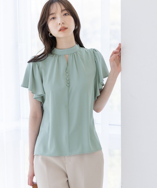 Andemiu(アンデミュウ)の「スタンドラッフルブラウス197857(シャツ/ブラウス・レディース・ネイビー/ホワイト/ライトグリーン/ライトイエロー・FREE)」の3枚目の写真