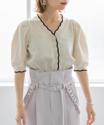 スカラップデザインショートカーデ