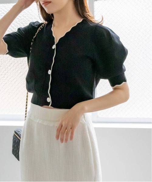 RANDA（ランダ）の「スカラップデザインショートカーデ（カーディガン/ボレロ・レディース・クリーム/ブラック/オレンジ/グリーン・FREE）」の20枚目の写真