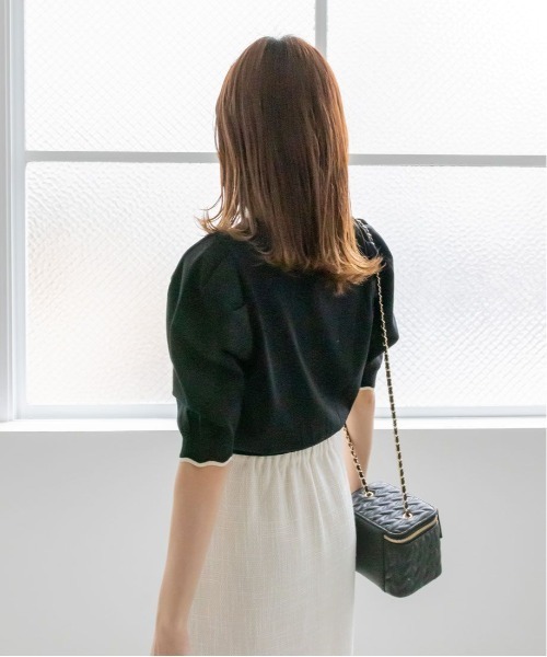 RANDA（ランダ）の「スカラップデザインショートカーデ（カーディガン/ボレロ・レディース・クリーム/ブラック/オレンジ/グリーン・FREE）」の5枚目の写真