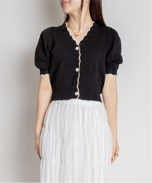 RANDA（ランダ）の「スカラップデザインショートカーデ（カーディガン/ボレロ・レディース・クリーム/ブラック/オレンジ/グリーン・FREE）」の18枚目の写真