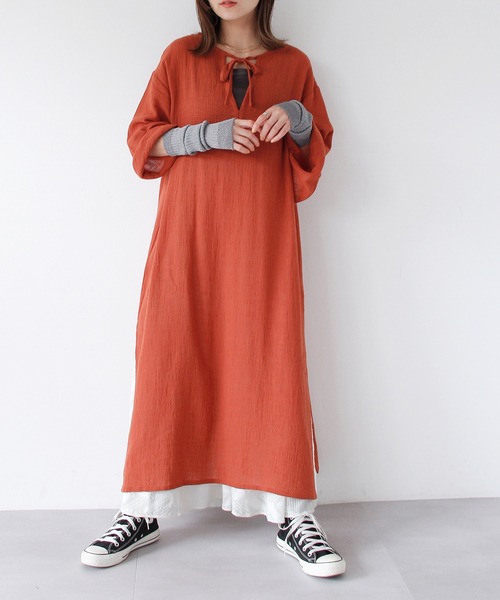 Crisp（クリスプ）の「リボンガーゼカフタンワンピース（ワンピース・レディース・アイボリー/レッド・FREE）」の2枚目の写真