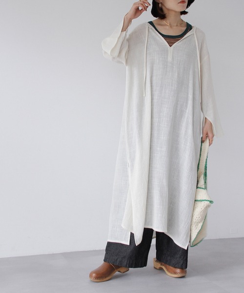 Crisp（クリスプ）の「リボンガーゼカフタンワンピース（ワンピース・レディース・アイボリー/レッド・FREE）」の5枚目の写真