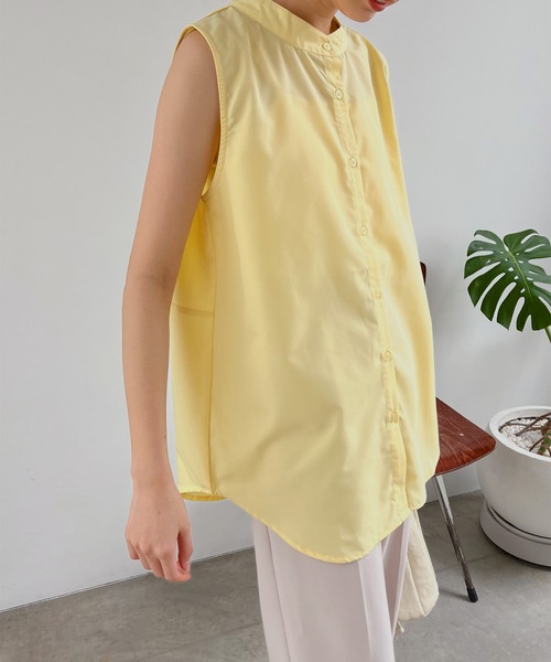 LIAN（リアン）の「バックリボンノースリーブバンドカラーシャツ
