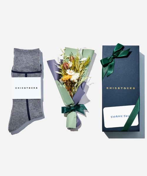 CHICSTOCKS(シックストックス)の「Always Flowers×CHICSTOCKS 父の日限定 ブーケ付き1足セット(ソックス/靴下・メンズ・グリーン/ネイビー/その他1/その他2・LARGE)」の4枚目の写真