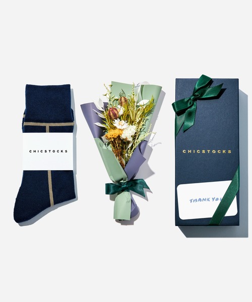 CHICSTOCKS(シックストックス)の「Always Flowers×CHICSTOCKS 父の日限定 ブーケ付き1足セット(ソックス/靴下・メンズ・グリーン/ネイビー/その他1/その他2・LARGE)」の1枚目の写真
