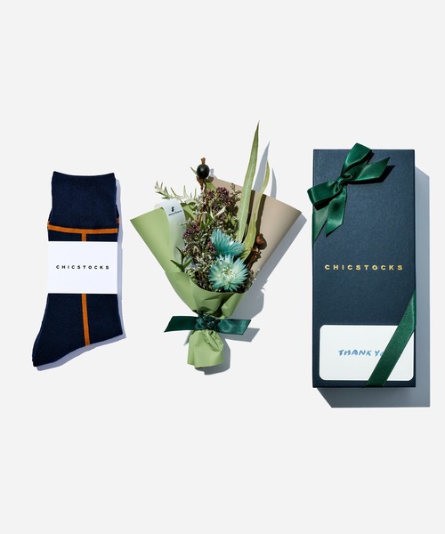 CHICSTOCKS(シックストックス)の「Always Flowers×CHICSTOCKS 父の日限定 ブーケ付き1足セット(ソックス/靴下・メンズ・グリーン/ネイビー/その他1/その他2・LARGE)」の3枚目の写真