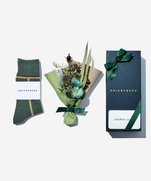 CHICSTOCKS(シックストックス)の「Always Flowers×CHICSTOCKS 父の日限定 ブーケ付き1足セット(ソックス/靴下・メンズ・グリーン/ネイビー/その他1/その他2・LARGE)」の2枚目の写真