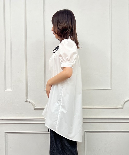axes femme(アクシーズファム)の「パフスリーブシャツチュニ(チュニック・レディース・ブルー/ブラック/キナリ・MEDIUM)」の15枚目の写真