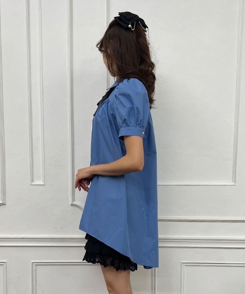 axes femme(アクシーズファム)の「パフスリーブシャツチュニ(チュニック・レディース・ブルー/ブラック/キナリ・MEDIUM)」の18枚目の写真