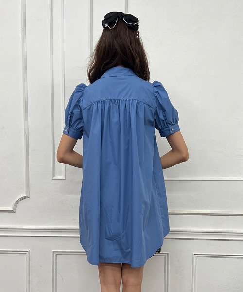 axes femme(アクシーズファム)の「パフスリーブシャツチュニ(チュニック・レディース・ブルー/ブラック/キナリ・MEDIUM)」の19枚目の写真
